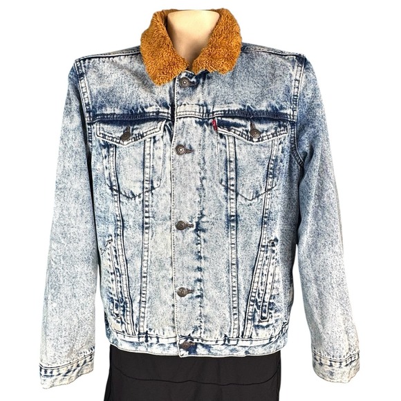 Levis Women's Denim Sherpa Lined‎ Trucker Jacket Snap Front Size XL - Picture 1 of 11
